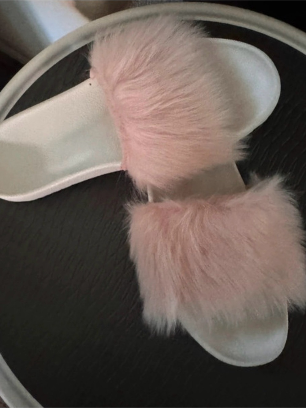 UGG Women's Light Pink Faux Fur Slide Sandals
